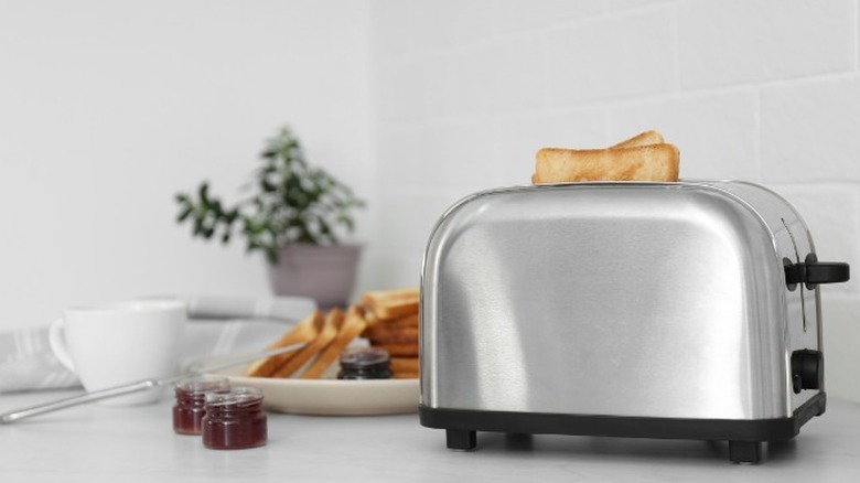 Bread cooking in toaster 