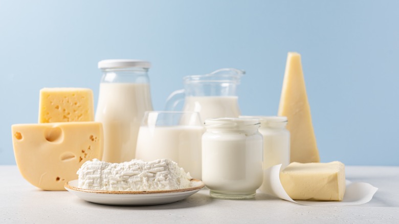 Various cheeses, milks, and creamers