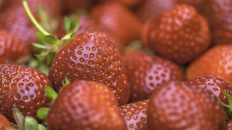 close up of pile of strawberries