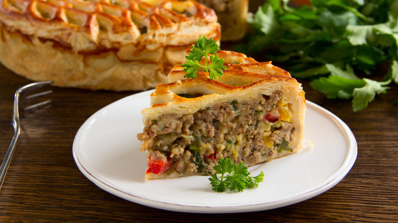 slice of beef pie on plate