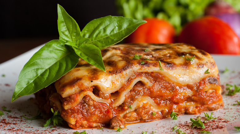 lasagna with basil