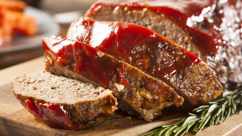 sliced meatloaf with rosemary