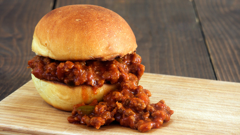 sloppy joe on cutting board