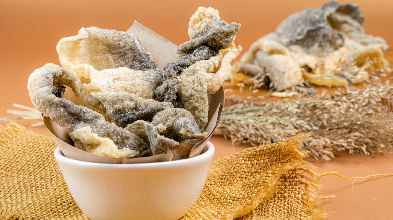 crispy fish skin in bowl