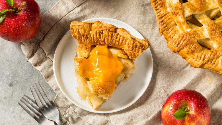 Melted cheese on apple pie