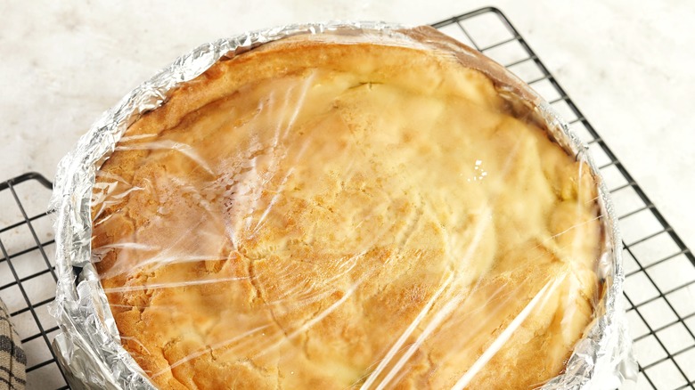 Pie in plastic wrap