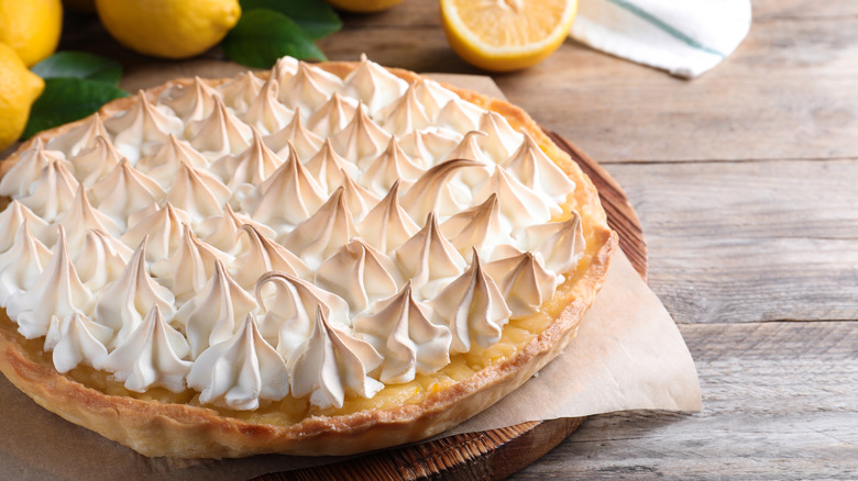 Lemon pie covered in meringue 