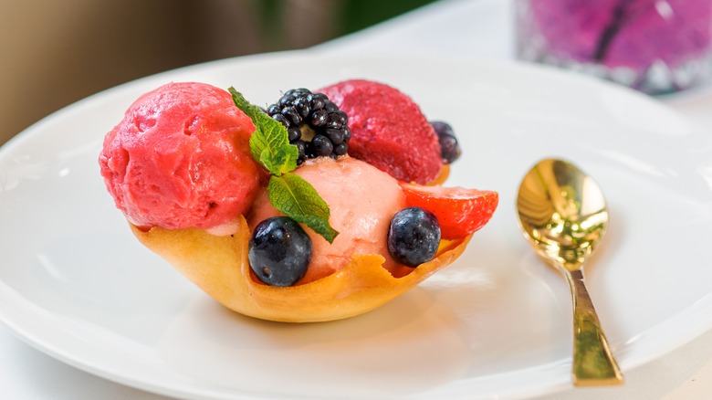 Berry sorbet with gold spoon