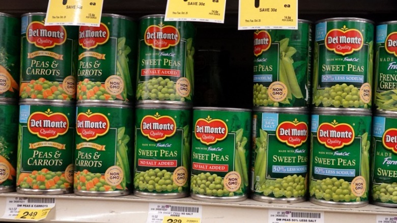 Delmonte canned veggies on store shelf