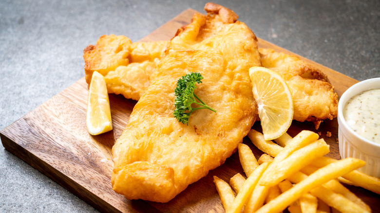 Fish and chips on platter