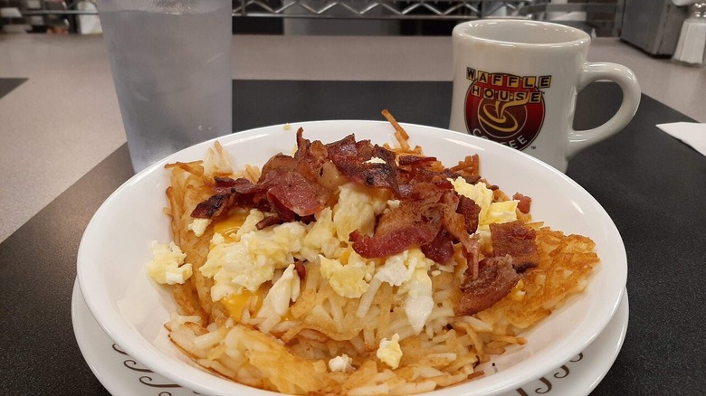 Waffle House bacon egg and cheese hash brown bowl