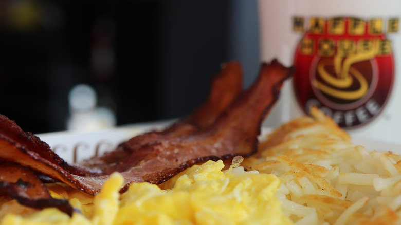 Waffle House bacon with coffee and eggs