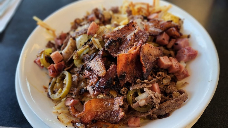 Waffle House cheesesteak melt hash brown bowl