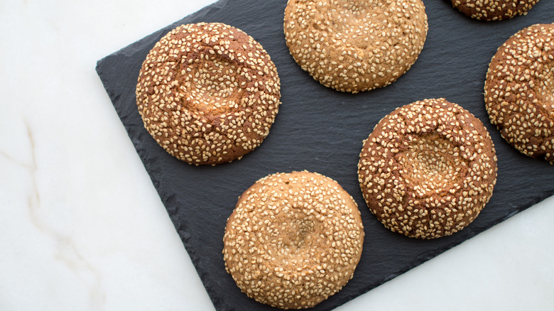 Sesame miso cookies on slate