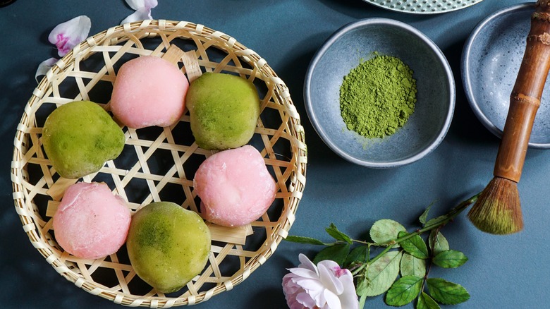 Mochi and matcha on table