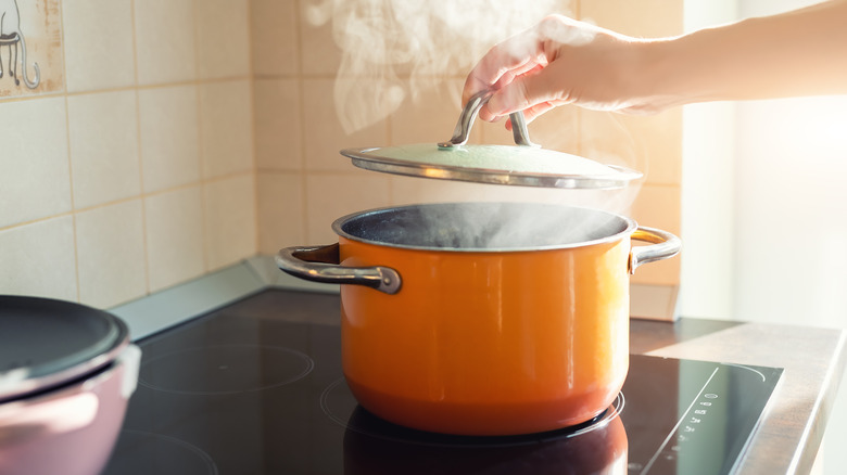 Steaming pot on induction cooktop