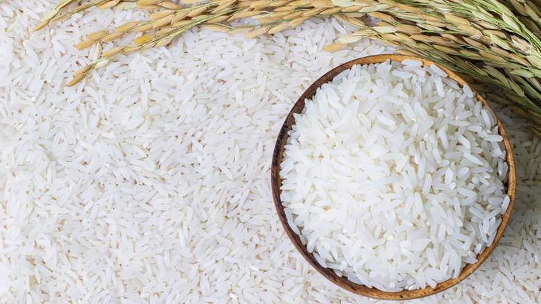 uncooked white rice grains