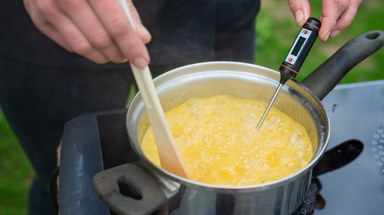 Person using kitchen thermometer