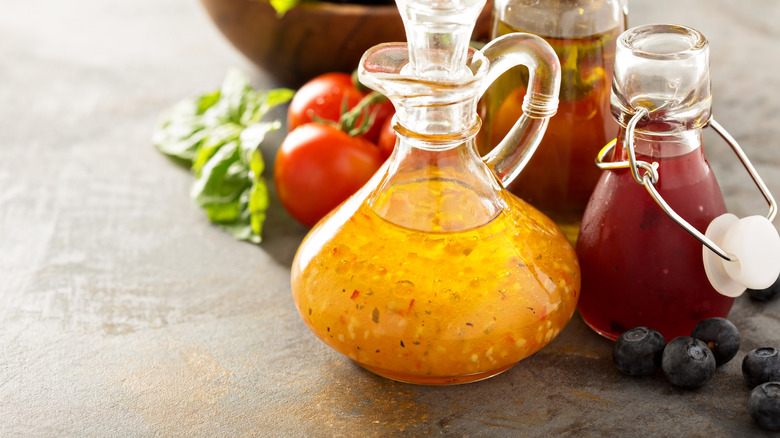 Vinaigrette in glass bottle