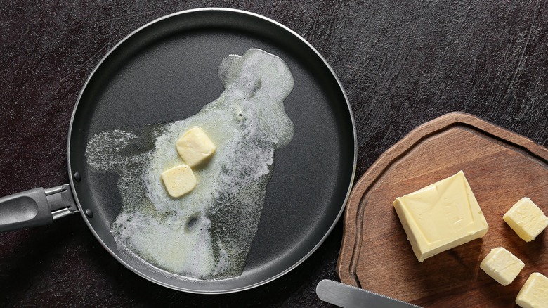 Butter melting in pan