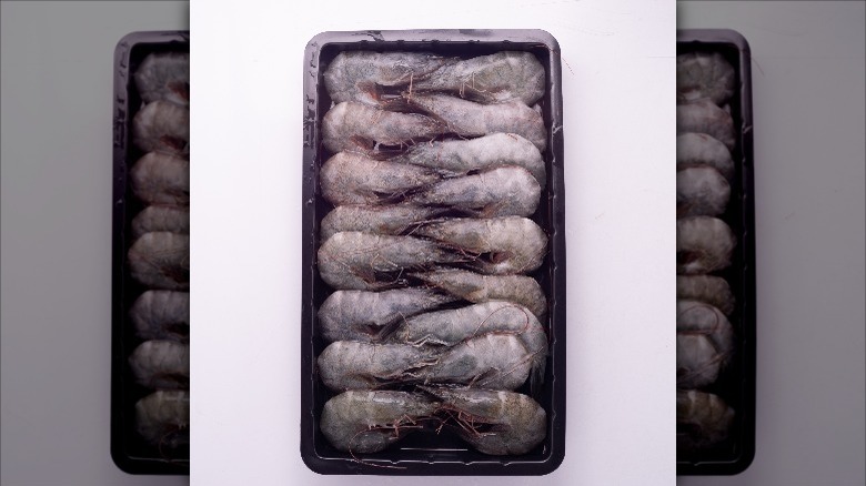 tray of thawing shrimp