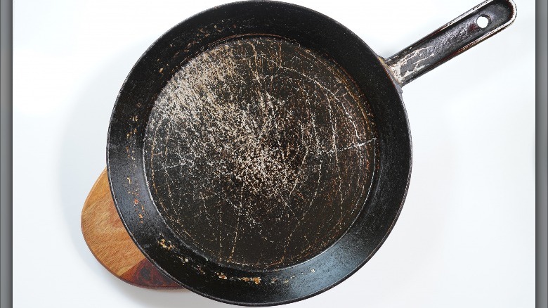 Scratched nonstick frying pan