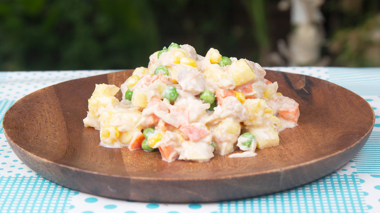 Tuna salad on wooden slate