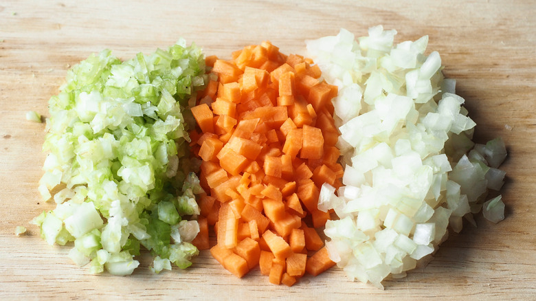 Finely diced carrots celery onion