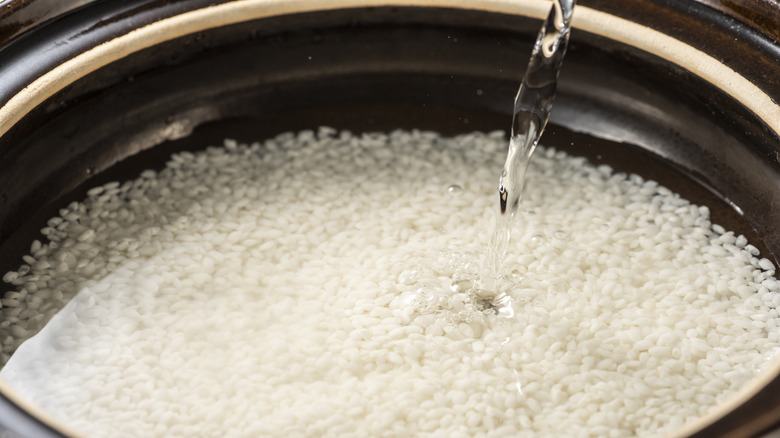 Water poured into rice