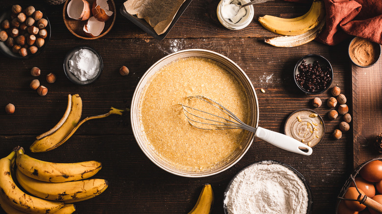 Muffin batter in mixing bowl