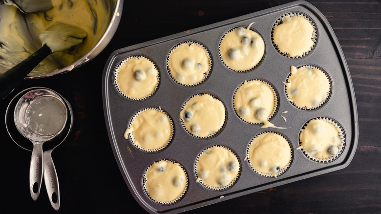 Muffin mix in pan