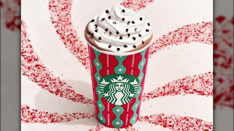 Peppermint Mocha against peppermint swirl background