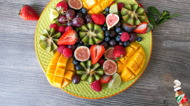 fruit platter with Tajín