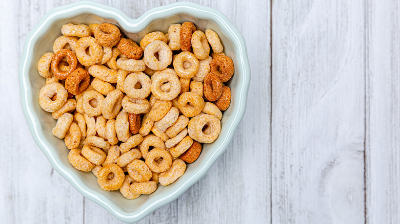 heart-shaped bowl of Cheerios