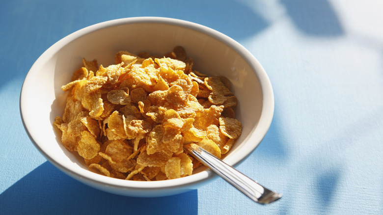 bowl of cornflakes with spoon