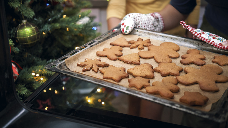 Gingerbread cookies on baking sheet