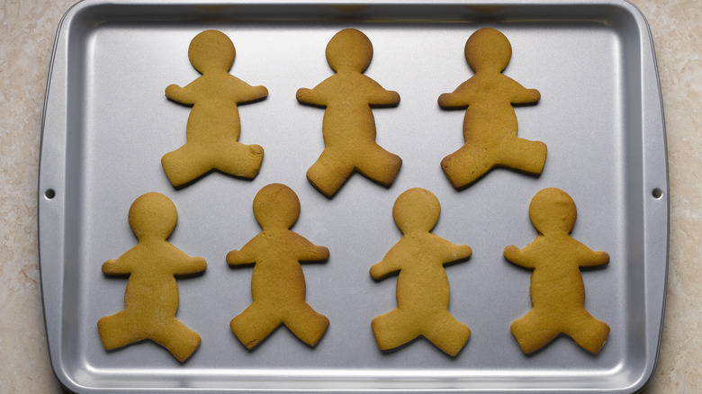 Gingerbread men on baking sheet