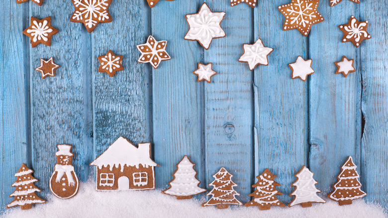 Gingerbread cookies on blue background