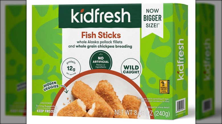 Box of Kidfresh fish sticks packaging