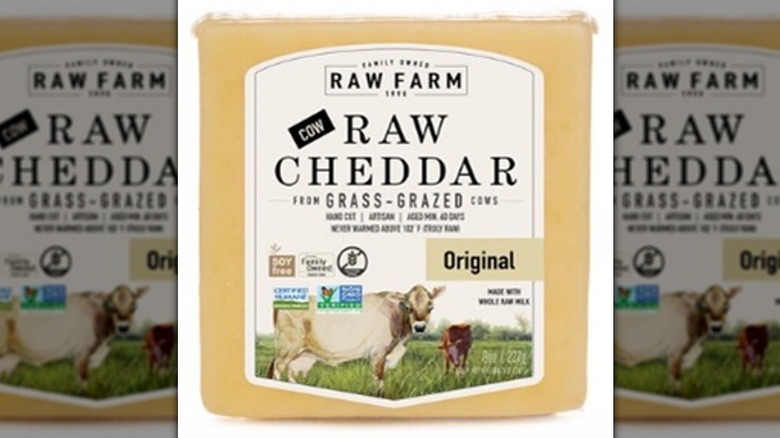 Package of Raw Farm Cow Raw Cheddar cheese