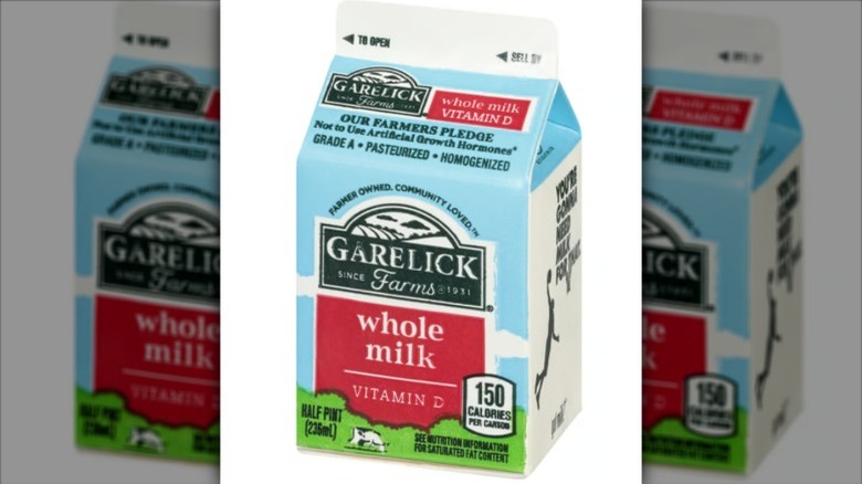 A half pint of Garelick Farms Whole Milk