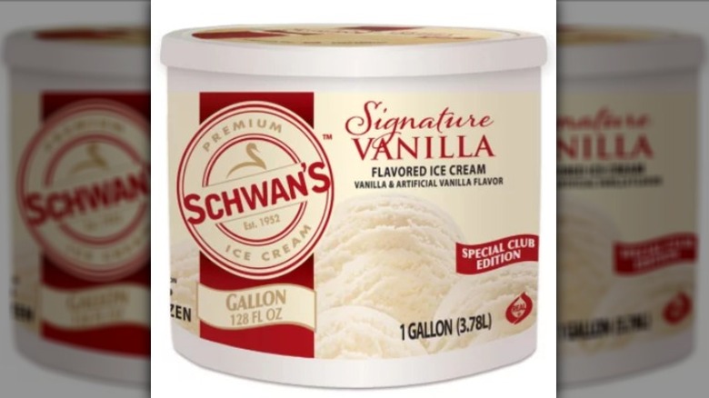 Container of Schwan's Signature Vanilla Ice Cream