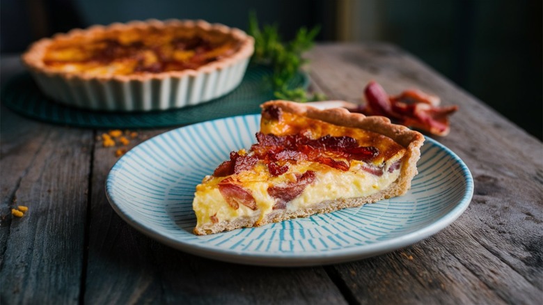 Quiche Lorraine slice on plate