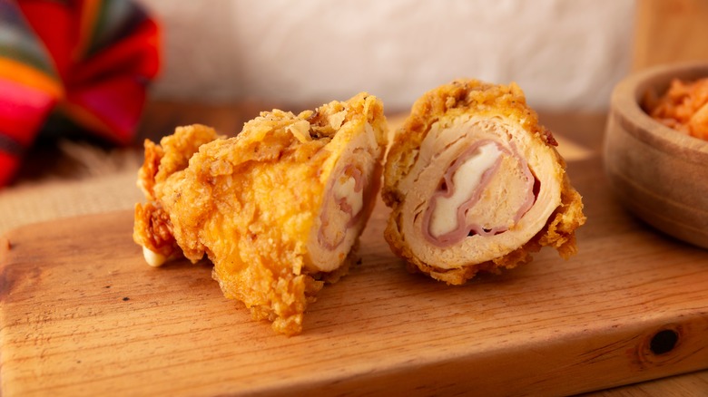 Chicken cordon bleu on board