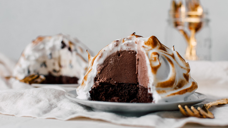 Baked Alaska and gold fork