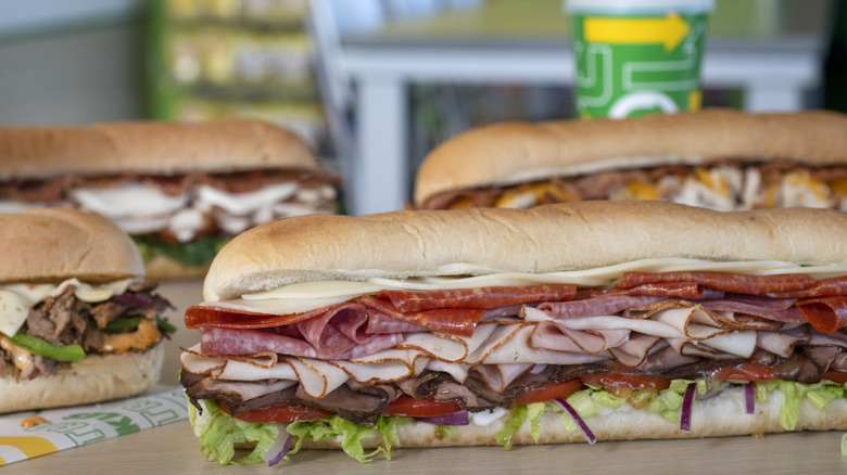 subway sandwiches on counter