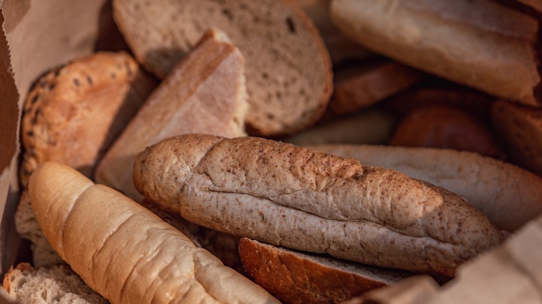 Assorted stale bread loaves