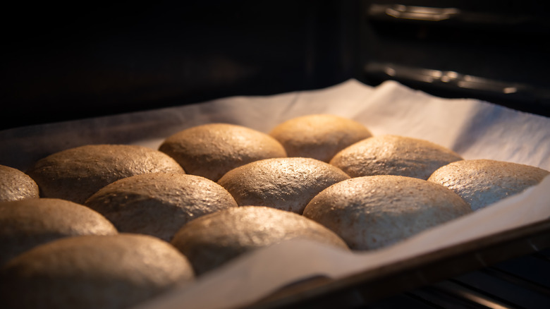 Shaped dough in warm oven