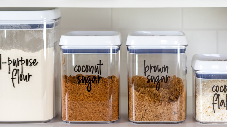 Baking supplies in clear containers 