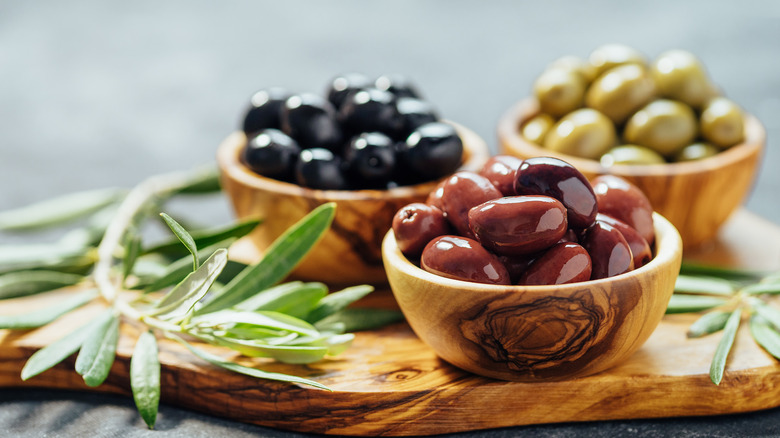 Three bowls of olives 